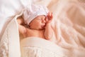 Newborn lies on a changing table. copy space for text Royalty Free Stock Photo