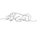 A newborn lies on his stomach and sucks his thumb one line art. Continuous line drawing of child, childhood, newborn Royalty Free Stock Photo