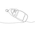 Newborn lies in a sleeping bag, nest bag one line art. Continuous line drawing of childhood, newborn, son, daughter