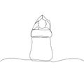 Newborn lies in a sleeping bag, nest bag one line art. Continuous line drawing of child, childhood, newborn, new life