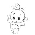 Newborn little baby smiling with small arms and legs - stylized art for logos, signs, icons and design cards, invitations and baby