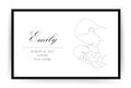 Newborn metric. Baby Shower poster with name, date of birth, weight and height. Mother and child in linear style. One