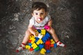 Newborn play building blocks - colorful toy bricks - above view