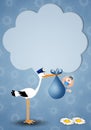 Newborn postcard for boy with stork Royalty Free Stock Photo