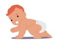 Newborn Redheaded Baby Crawling Isolated on White Background. Cute Innocent Infant Character Wear Diaper Playing Royalty Free Stock Photo