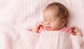 Newborn Sleeping, Baby Girl Sleep In Bed, Beautiful New Born Kid Asleep Covered Blanket Royalty Free Stock Photo