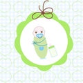 Newborn swaddle baby boy with bottle greeting card