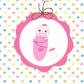 Newborn swaddle baby girl with bottle greeting card