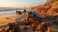 newborn turtles crawl along the sandy beach to the water. Concept: protection of animals and the planet