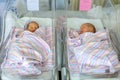 Newborn twins boy and girl in hospital under blankets Royalty Free Stock Photo