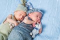 Newborn twins l sleeping in a basket Royalty Free Stock Photo