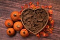 Newborn wooden heart digital backdrop with maple leaves and pumpinks Royalty Free Stock Photo