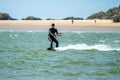 Newborough , Wales - April 26 2018: Martin Lamb is enjoying the beach with his kite