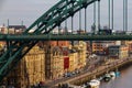 Newcasstle city Skyline with Tyne Bridge in view at Newcastle Quayside Royalty Free Stock Photo