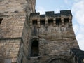 Newcastle Castle Keep, side entrance with original ancient stonework and ramparts. Royalty Free Stock Photo