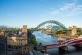 Newcastle city Skyline with Tyne and other Bridges in view at Ne Royalty Free Stock Photo