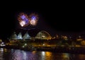 Fireworks at Newcastle Quayside over Sage Gateshead concert hall Royalty Free Stock Photo