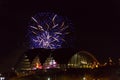 Fireworks at Newcastle Quayside over Sage Gateshead concert hall Royalty Free Stock Photo