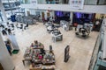 Interior view of the inside of Newcastle city library looking down upon large area with computer technology stations