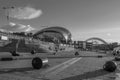 People strolling by Newcastle Gateshead Quayside with Sage Gate Royalty Free Stock Photo