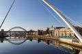 Newcastle Gateshead Quayside with Millenium and Tyne Bridges in Royalty Free Stock Photo