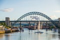 Newcastle Gateshead Quayside with River Tyne and Tyne Bridge in Royalty Free Stock Photo