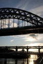 Newcastle and Gateshead, UK, November 2012, a View of the Tyne Bridge in the evening at dusk Royalty Free Stock Photo