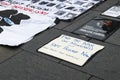 Anti-racism immigration and black lives matters posters on floor at demonstration