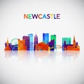 Newcastle skyline silhouette in colorful geometric style.