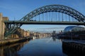 Newcastle Tyne Bridge photographed from a ship floating on the River Tyne. Landmark with distinctive architecture. Newcastle