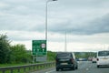 British Motorway sign on the A1 advising drivers of rules and regulations in the three lanes