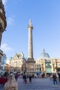 Grainger Street at Grey`s Monument. Emerson Chambers Newcastle Waterstones building Royalty Free Stock Photo