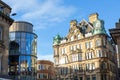 Grainger Street at Grey`s Monument. Emerson Chambers Newcastle Waterstones building Royalty Free Stock Photo