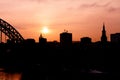 Newcastle upon Tyne England city skyline and Tyne Bridge in silhouette Royalty Free Stock Photo