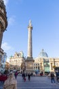 Newcastle upon Tyne England: Feb 2019: Grainger Street Grey`s Monument on sunny day Royalty Free Stock Photo