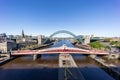 Newcastle upon Tyne England 30th May 2021: Wide angle view of the Quayside and River Tyne from High Level Bridge Royalty Free Stock Photo