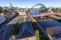 Newcastle upon Tyne England 30th May 2021: Wide angle view of the Quayside and River Tyne from High Level Bridge Royalty Free Stock Photo