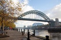 Newcastle upon Tyne England - Oct 2018: Tyne Bridge on a foggy Autumn morning with a wide-angle Royalty Free Stock Photo