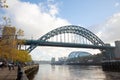 Newcastle upon Tyne England - Oct 2018: Tyne Bridge on a foggy Autumn morning with a wide-angle Royalty Free Stock Photo