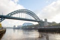 Newcastle upon Tyne England - Oct 2018: Tyne Bridge on a foggy Autumn morning with a wide-angle Royalty Free Stock Photo