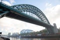 Newcastle upon Tyne England - Oct 2018: Tyne Bridge on a foggy Autumn morning with a wide-angle Royalty Free Stock Photo