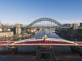 Newcastle upon Tyne quayside with Swing and Tyne bridges Royalty Free Stock Photo