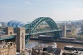 Newcastle upon Tyne UK: April 2022 view of the famous Newcastle Quayside and Tyne Bridge from a high viewpoint at Above in