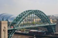 Newcastle upon Tyne UK: April 2022 view of the famous Newcastle Quayside and Tyne Bridge from a high viewpoint at Above in Royalty Free Stock Photo