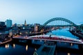 Newcastle Gateshead Quayside at night, with of Tyne Bridge and city skyline Royalty Free Stock Photo