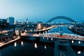 Newcastle Gateshead Quayside at night, with of Tyne Bridge and city skyline Royalty Free Stock Photo