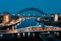 Newcastle Gateshead Quayside at night, with of Tyne Bridge and city skyline Royalty Free Stock Photo