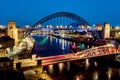 Newcastle Gateshead Quayside at night, with of Tyne Bridge and city skyline, long exposure during blue hour Royalty Free Stock Photo