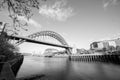 Newcastle UK - May 2019: Newcastle famous Tyne Bridge on a sunny day with blue skies and fluffy clouds. Super wide angle Royalty Free Stock Photo