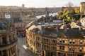 Newcastle UK: Nov 2021, View of the famous Newcastle Quayside in Autumn with beautiful warm winter sunlight Royalty Free Stock Photo